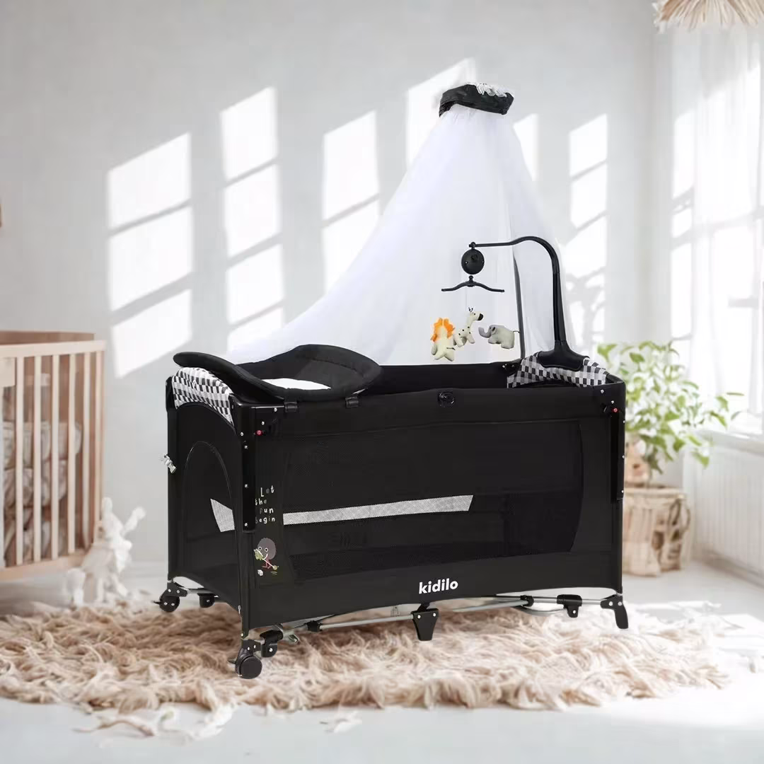 Kidilo UP650A | Corral Cuna 2 en 1 Premium con Cambiador y Móvil Musical