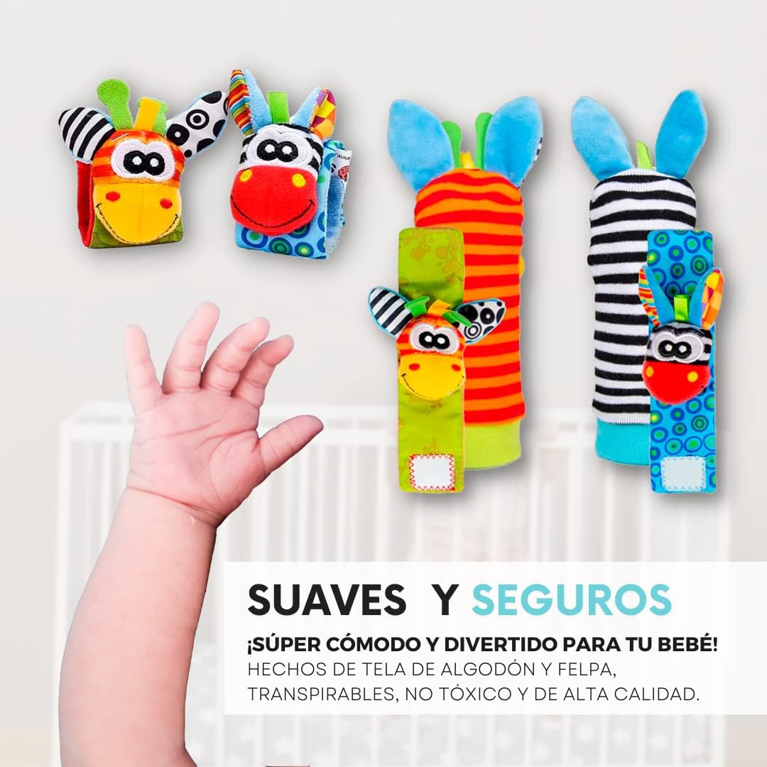 Set Sensorial 4 Piezas para Bebé | Calcetines y Muñequeras con Sonajero de Estimulación Temprana 3