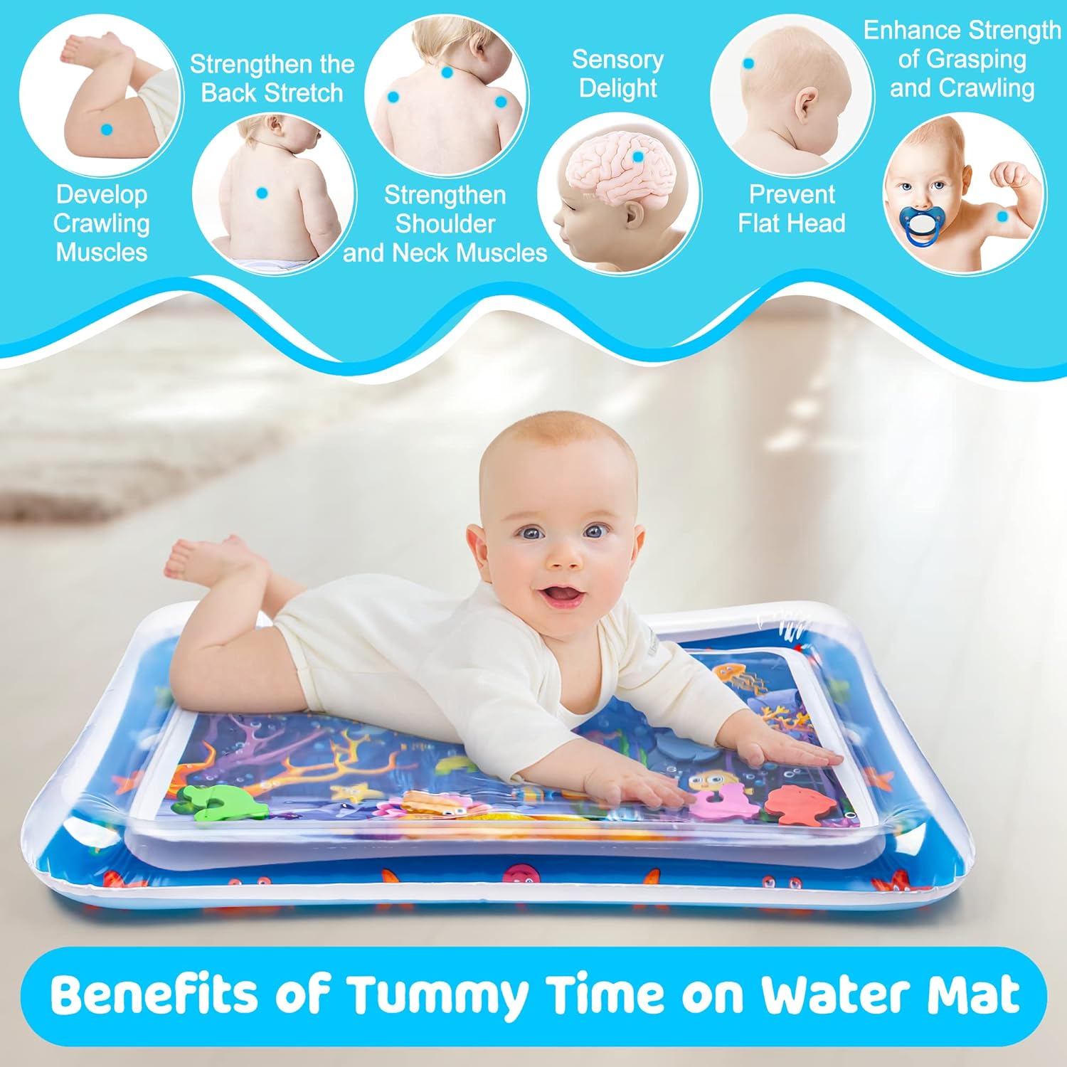 Alfombra de Agua Inflable para Bebé | Centro de Actividades Sensorial "Tummy Time" Estimulación Temprana 2