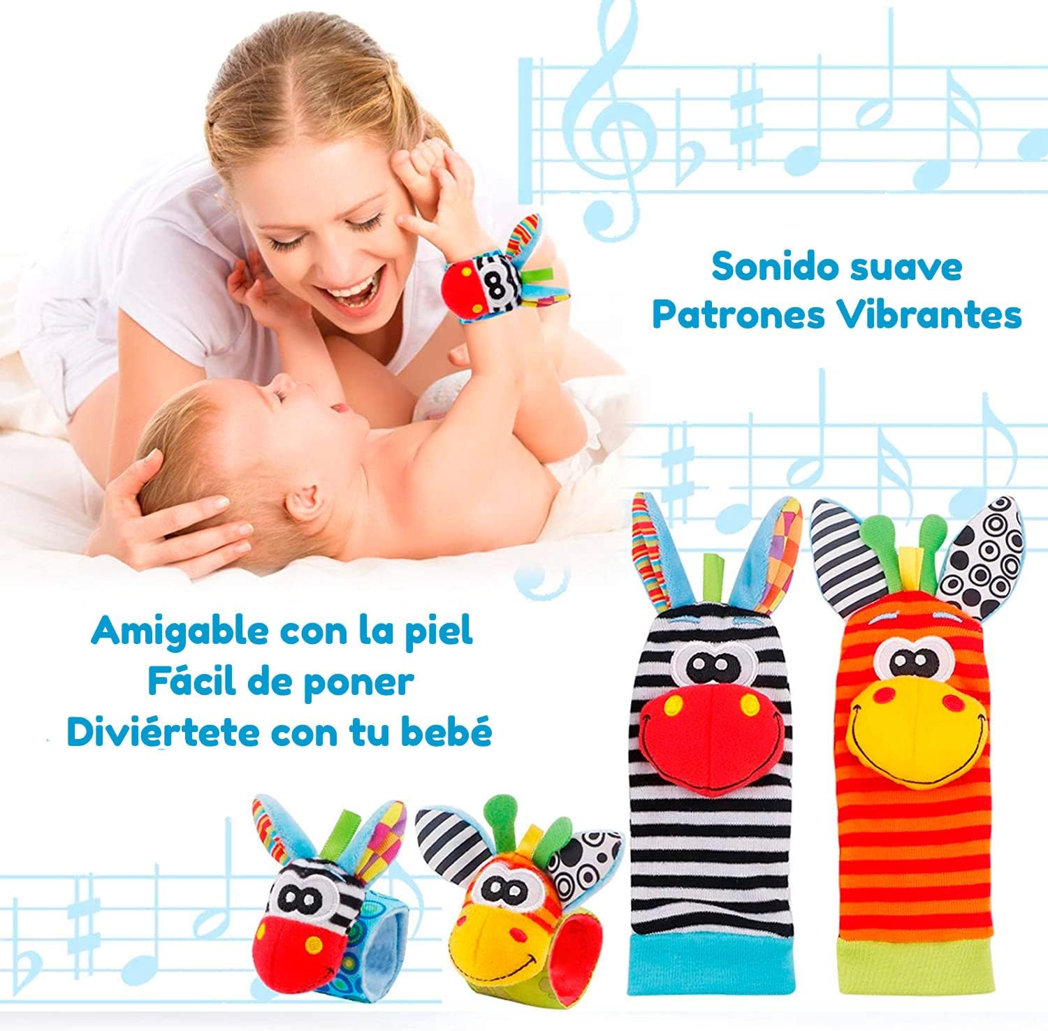 Set Sensorial 4 Piezas para Bebé | Calcetines y Muñequeras con Sonajero de Estimulación Temprana 4