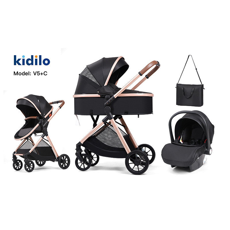 Coche Kidilo V5G+C Luxury Gold 3 en 1: Sistema de Viaje Elegante con Chasis Reforzado